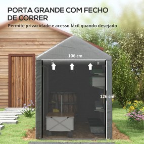 Abrigo jardim para Ferramentas Bicicletas e Motos 1,2x1,8x1,65 m Garagem Portátil com 2 Habitações Cinza Escuro