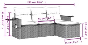 4 pcs conjunto de sofás para jardim c/ almofadões vime PE bege