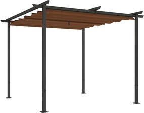 Pérgula de jardim para exterior 3x3 m com cobertura deslizante e retrátil em poliéster de alta densidade 180 g/m², abrigo solar UPF30+, castanho