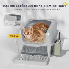 Caixa de areia para gatos em aço inoxidável 60,2 x 40,6 x 29 cm, fácil de limpar, com bordas altas para evitar fugas de urina, com pá incluída, cinzen