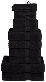 12pcs Conjunto toalhas banho premium SOLUND 600 gsm preto