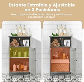 Armário para casa de banho Multifuncional em Madeira com Porta e Prateleira Ajustável 40 x 30 x 70 cm Cinza