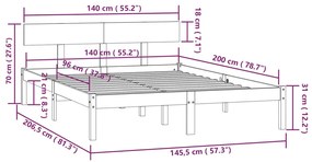 Estrutura de cama 140x200 cm pinho maciço preto