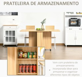Mesa de Sala de Jantar Dobrável com Rodas Mesa Multifuncional para Sala de Jantar com 3 Formas 140x80x74cm Madeira