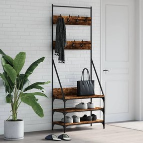vidaXL Bengaleiro c/ arrumação de calçado 72x34x184 cm carvalho fumado