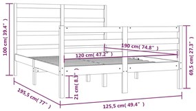 Estrutura de cama dupla pequena 4FT 120x190 cm pinho maciço