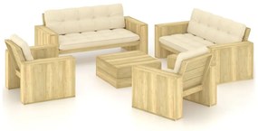 vidaXL 5 pcs conjunto lounge de jardim com almofadões pinho impregnado