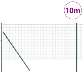 Cerca Euro com 7 Postes 1.4x10 m de Aço Galvanizado Verde