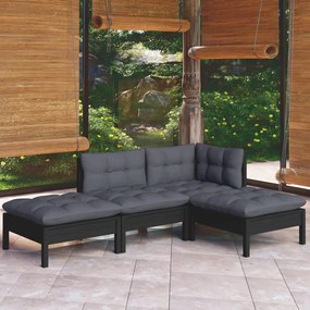 vidaXL 4 pcs conjunto lounge jardim c/ almofadões pinho maciço