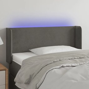 Cabeceira cama c/ luzes LED veludo 93x16x78/88cm cinza-escuro