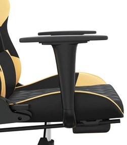 Cadeira gaming c/ apoio pés couro artificial preto e dourado