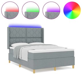 Cama Box Spring vidaXL com Colchão e Luz LED Cinza Claro 140x200 cm Te