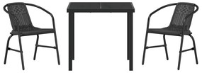Conjunto de Jantar de Jardim 3 Peças Rattan Plástico Preto