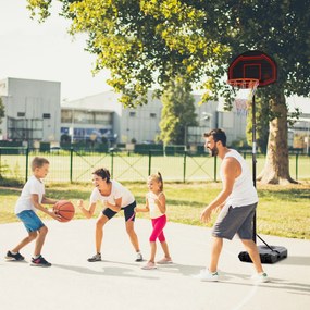 Cesto de basquetebol para exterior com poste e tabela, base de lastro com Rodas, altura ajustável de 2,1 a 2,6 m (cesto) preto, vermelho