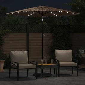Guarda-sol c/ luzes LED e poste de aço 223x223x213 cm castanho
