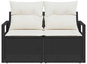 Sofá de Jardim 2 Lugares com Armazenamento e Almofadas Preto em Rattan
