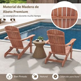 Cadeira Adirondack dobrável de madeira com encosto e apoios de braços Carga 180 Kg exterior  Pátio relvado Castanho