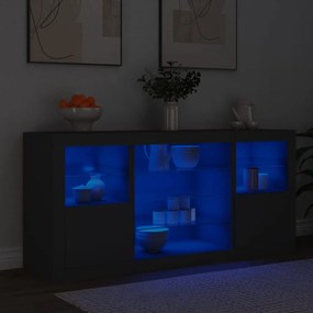 Aparador com luzes LED 142,5x37x67 cm preto