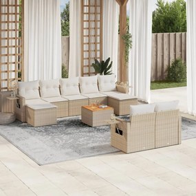 10 pcs conjunto de sofás p/ jardim com almofadões vime PE bege
