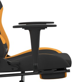 Cadeira de gaming com apoio para os pés tecido preto e laranja