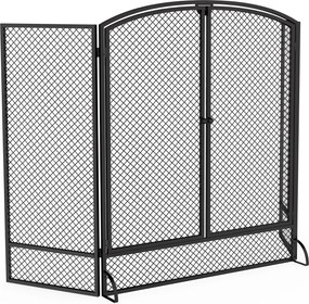 Proteção para Lareira Dobrável em Metal com 3 Painéis e Porta Dupla para Casa 122x75 cm Preto