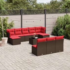 vidaXL 11 pcs conjunto sofás de jardim c/ almofadões vime PE castanho
