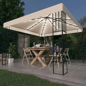 Gazebo com cordões de luzes LED 3x3 m cor creme