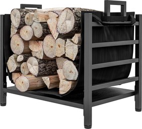 Suporte para lenha, com transportador amovível, para interior, 49 L x 34 P x 44 A cm, metal, preto