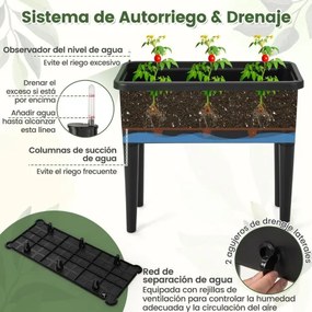 Floreira elevada com trepadeira Indicador automático do nível de água Indicador do nível de água Orifício de drenagem para legumes e plantas Preto