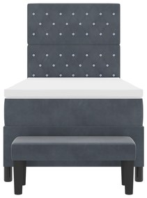 Cama Box Spring com Colchão &amp; Banco Cinza Escuro 90x190 cm Veludo