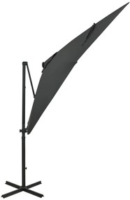 Guarda-sol jardim cantilever c/ poste/luzes LED 250cm antracite