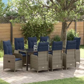 vidaXL Conjunto de Jantar de Jardim com 9 Peças e Almofadas em Rattan Sintético Preto