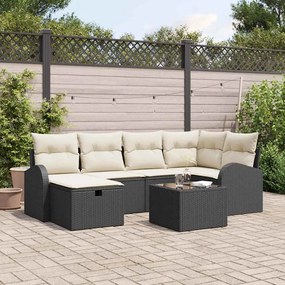 vidaXL Conjunto de Sofás de Jardim de 7 Peças com Almofadas Preto Rattan Polipropileno