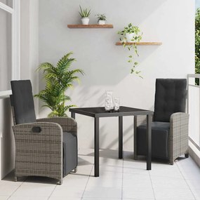 Conjunto de Jantar para Jardim vidaXL de 3 Peças com Almofadas Cinza Vime PE