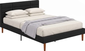 Estrutura de cama 140 x 200 cm com base de madeira, (COLCHÃO NÃO INCLUIDO) cama de casal estofada com efeito de linho, espaço de arrumação por baixo,
