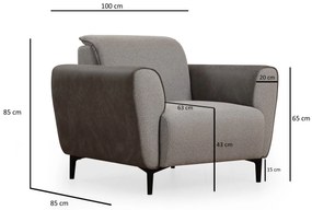 Sofá de 1 Lugar Aren – Cinzento – 100x85x85 cm