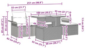 Conjunto de Sofá de Jardim de 6 Peças com Almofadas Preto Rattan Polié