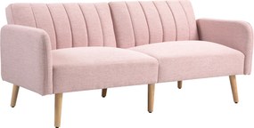 Sofá Cama de 2 Lugares com Encosto Ajustável em 3 Posições Apoio para os Braços e Pés de Madeira 173x75x73 cm Rosa