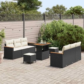 Conjunto de Sofás de Jardim vidaXL com Almofadas Preto Rattan Poliéste