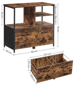 Armário de arquivo escritório de estilo industrial 82 x 40 x 75 cm castanho vintage e preto