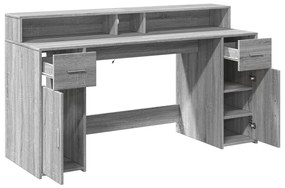 Secretária luzes LED 160x55x91cm deriv. madeira cinzento sonoma