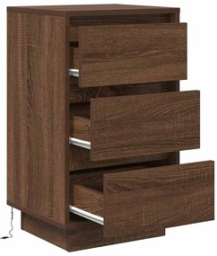 Mesa de cabeceira com luzes LED 38x34x65 cm carvalho castanho