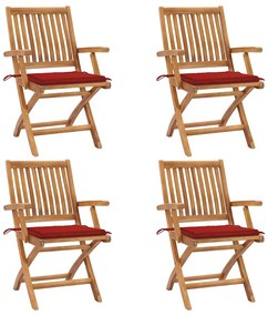 Cadeiras de jardim dobráveis c/ almofadões 4 pcs teca maciça