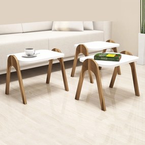 Conjunto de Mesas de Apoio Paris – Nogueira e Branco – 48,6 cm x 42 cm