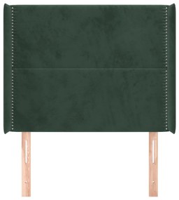 Cabeceira cama c/ abas veludo 93x16x118/128 cm verde-escuro