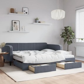 Sofá-cama c/ gavetão e gavetas 100x200cm veludo cinzento-escuro