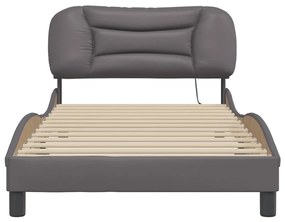Estrutura de cama c/ luzes LED 100x200cm couro artificial cinza
