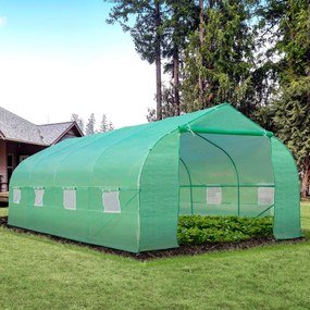 Outsunny Estufa Tipo Túnel de Jardim 600x300x200cm para Cultivo de Plantas Verduras com 8 Janelas e Porta Enroláveis com Zíper Aço Verde