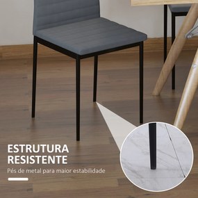 Conjunto de 4 Cadeiras de Sala de Jantar Estofadas em Linho e Pés de Metal para Cozinha Carga Máxima 120kg 41x50x97cm Cinza