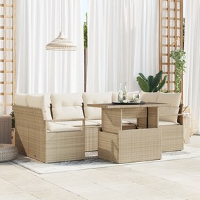 Conjunto de Sofá Jardim vidaXL de 7 Peças com Almofadas Bege Rattan Poliéster